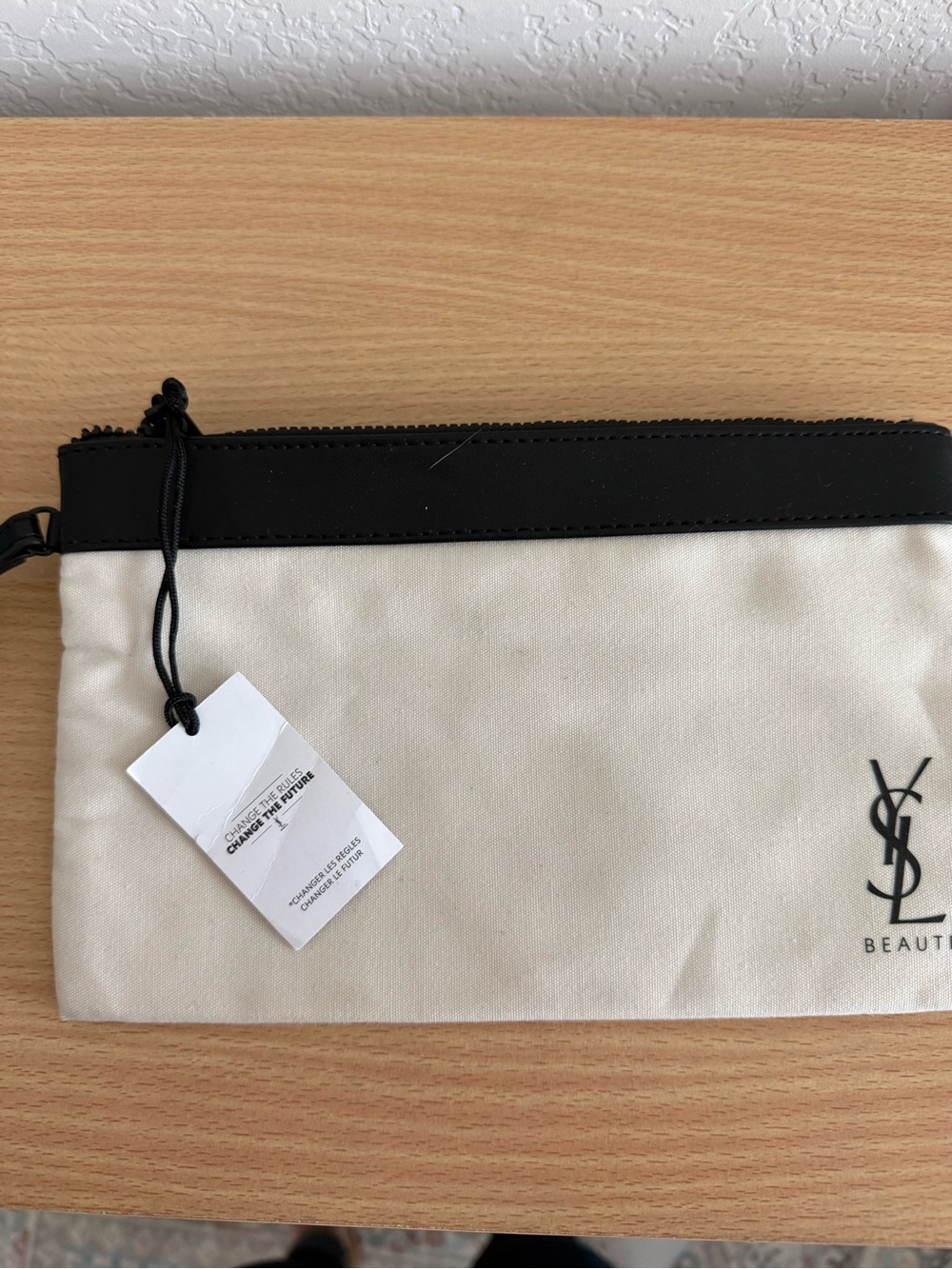 Yves Saint Laurent Beauty Beige and Black Canvas Zip Pouch